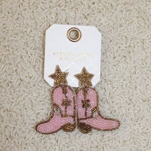 NWT Altar'd State Pink Cowgirl Boot Beaded Earrings